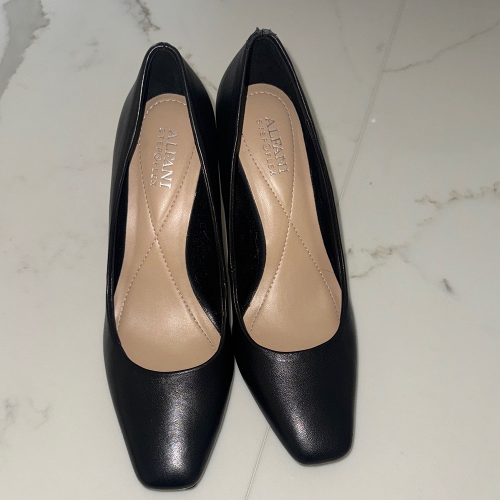 Alfani Step Flex Black Leather Comfort Heels 8M